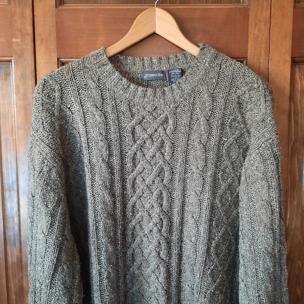 St. John's Bay Marled Brown Silk Blend Cable Knit Crewneck Sweater Size XL - Picture 2 of 8